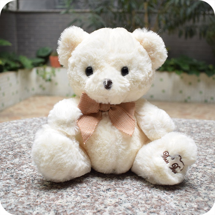 Stuffed Plush Animal Bear with Bowknot, 8 inches