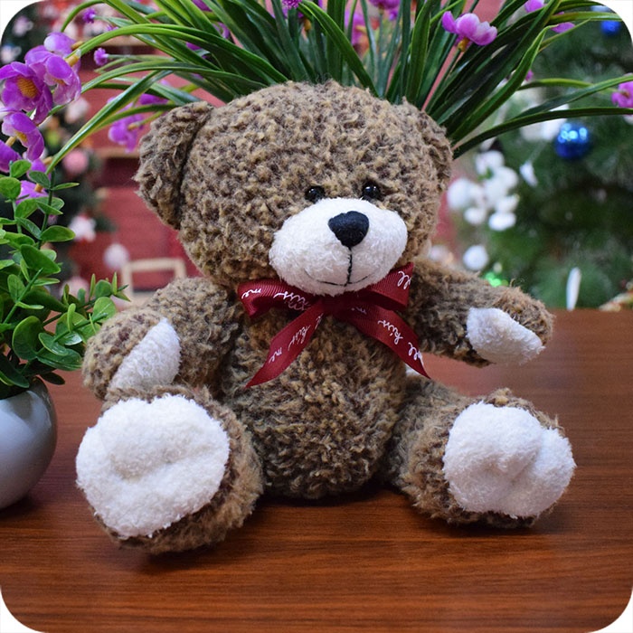 Soft Baby Bear Plush Toy with Ribbon, 8 inches