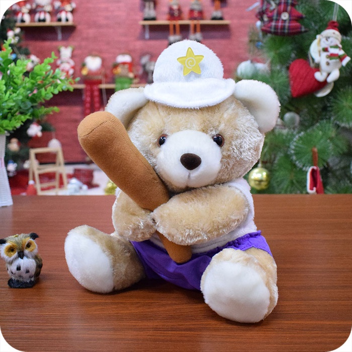 Plush Bear Stuffed Bear Toy with Hat and Baseball Bat, 11 inches