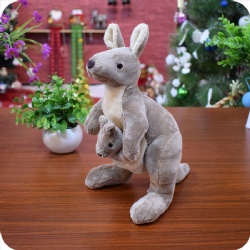 Grey Plush Kangaroo with Baby, 10 Inch