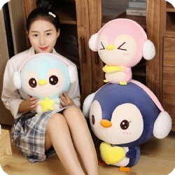 Soft Penguin Stuff Plush Dolls with Earphones Penguin Pillow Children Sleeping Hug Doll